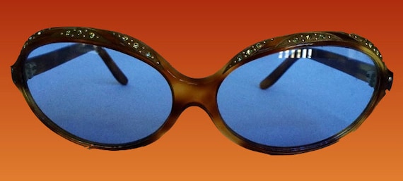 1960s Honey Tortoise Rhinestone Sunglasses - image 1