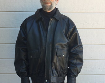 Vintage Oversized Black Leather Motorcycle/Bomber Jacket Lined Never Worn