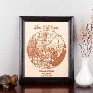 Cadeau du 3e anniversaire Personnalisé Cuir encadré carte art Où tout a commencé Carte Où nous avons rencontré cadeau du troisième anniversaire pour les amis mariés