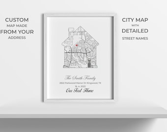 Housewarming Gift Mapa de inicio personalizado Nuevo mapa de la casa Primer regalo de casa para pareja Hogar Dulce hogar Arte personalizado Regalo personalizado de realtor