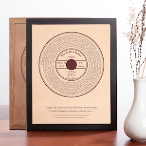 3rd Anniversary Engraved Leather Gift - Personalized Any Song Lyrics for Husband or Wife
