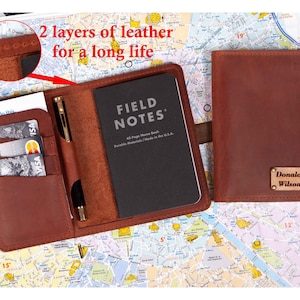 Couverture en cuir personnalisée Field Notes, Couverture en cuir pour carnet de notes Field Notes de format de poche, Couverture en cuir pour carnets Moleskine 3,5 x 5,5 pouces