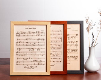 3rd anniversary gift Leather engraved music sheet Personalized framed music notes Custom  gift for wife Third year wedding husband gift