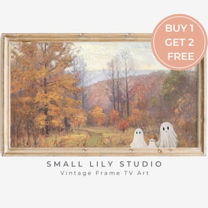 Samsung FRAME TV Ghost family in vintage landscape, Fall colors tv art, Halloween Frame tv art, Autumn spooky painting art download | TV81