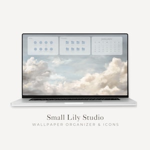 2027-2028 Molnig himmel skrivbordsbakgrundsorganisatör, Laptopbakgrund och mappikoner Set, Digital månadskalender Windows Mac | WO006