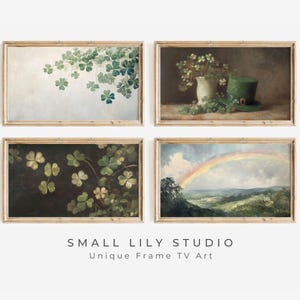 FRAME TV art St Patricks Day BUNDLE, Samsung Frame tv art St Paddys Day Green Shamrocks, Vintage style tv art Leprechaun Hat Rainbow | TV684