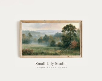 FRAME TV Art Country Landscape, Samsung Frame TV Art Moody Countryside, Green Vintage Style Painting | TV1431