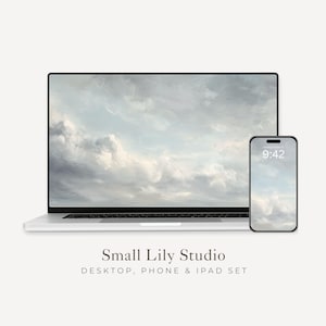 Clouds Desktop Wallpaper Set, Cloudy Sky Phone Wallpaper, Relaxing iPhone Wallpaper, Aesthetic iPad Background Vintage Style | WS044