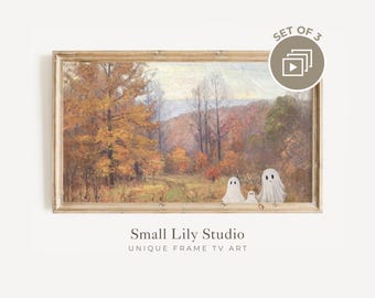 Samsung FRAME TV Geisterfamilie in vintage Landschaft, Herbstfarben TV Kunst, Halloween Rahmen TV Kunst, Herbstliche Malerei Kunst Download | TV81