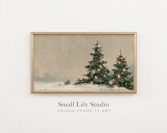 FRAME TV Art Alpine Christmas Trees, Festive Samsung Frame TV Art, Minimalist Textured Vintage Style Painting | TV1451
