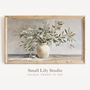 FRAME TV art Olive Branches, Neutral Samsung Frame tv art vintage style painting, Botanical tv screensaver olive green beige | TV815