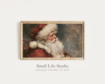 FRAME TV Art Moody Santa Portrait, Christmas Samsung Frame TV Art, Festive Vintage Style Painting Red White Brown | TV1489