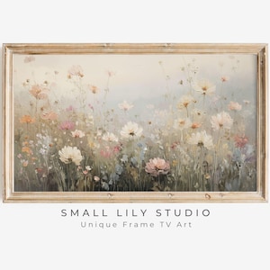 FRAME TV art Abstract Wildflowers, Samsung Frame tv art field of flowers, Vintage style textured floral landscape painting | TV791