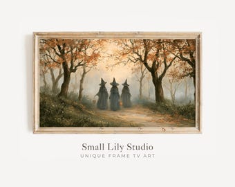 FRAME TV Art Witches and Fall Leaves, Samsung Frame TV Art Halloween, Vintage Style Painting | TV1361