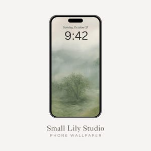 Fondo de pantalla para teléfono con un día lluvioso, paisaje verde para iPhone, fondo relajante para Samsung Galaxy, pintura vintage / WP020
