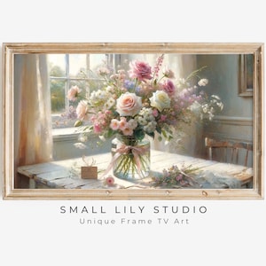 FRAME TV art Spring flowers painting, Samsung Frame tv art floral, Frame TV art pink flowers farmhouse country cottage Mother&#39;s Day | TV334