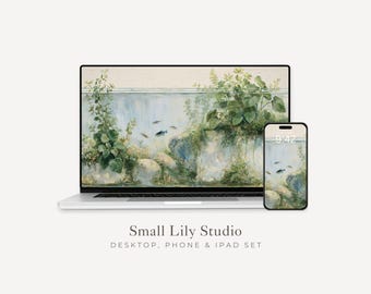 Aquarium Desktop Wallpaper Set, Fish Tank Phone Wallpaper, Relaxing iPhone Wallpaper, Aesthetic iPad Background Vintage Style | WS232