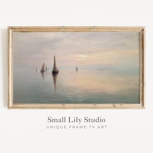 FRAME TV Kunst Segelboote in der Abenddämmerung, Samsung Frame TV Kunst nautisch, Entspannende Küsten TV Kunst Boote im Ozean, Vintage Stil TV Kunst | TV752