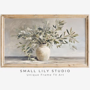FRAME TV art Olive Branches, Neutral Samsung Frame tv art vintage style painting, Botanical tv screensaver olive green beige | TV815