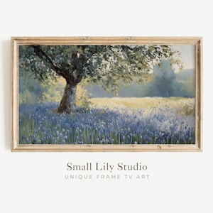 FRAME TV art Bluebells under Tree, Spring Samsung Frame tv artwork blue flower field, Floral Frametv picture vintage style painting | TV663
