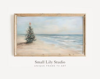 FRAME TV art Christmas Tree on Beach, Coastal Christmas Samsung Frame tv art, Summer Tropical Xmas minimalist tv screensaver | TV530