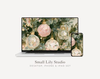 Christmas Ornaments Desktop Wallpaper Set, Festive Phone Wallpaper, Seasonal iPhone Wallpaper, Aesthetic iPad Background | WS294