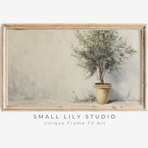 FRAME TV art Olive Tree, Neutral Samsung Frame tv art vintage style painting, Minimalist botanical tv screensaver olive green beige | TV816