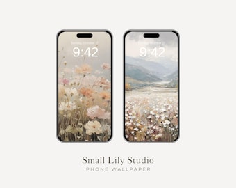 Juego de 2 fondos de pantalla de flores de otoño para iPhone, paisajes florales, estilo vintage para Samsung Galaxy / WPB002