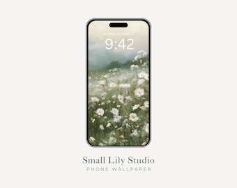 White Wildflowers Phone Wallpaper, Floral iPhone Wallpaper, Spring Flowers Samsung Galaxy Phone Background, Vintage Style Art | WP266