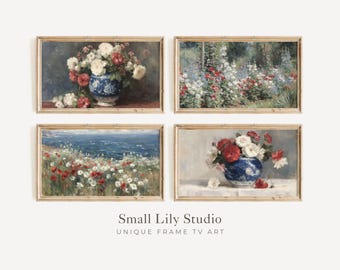 4th of July Flowers FRAME TV Art Bundle of 4, Independence Day TV Screensaver, Memorial Day tv Artwork Vintage Style Paintings | TV1280