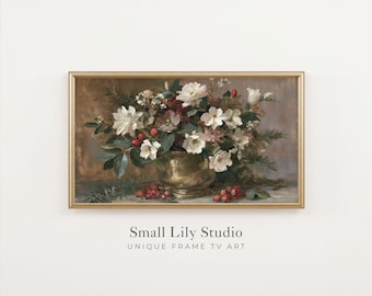 FRAME TV Art Winter Flowers, Samsung Frame TV Art Christmas Botanicals, Moody Vintage Style Painting | TV1467