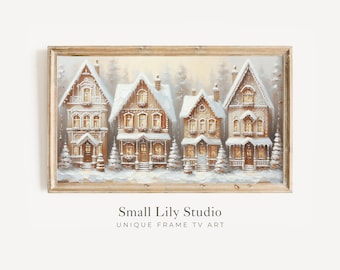 FRAME TV art Gingerbread Houses, Cute Christmas Frame tv art for kids, Samsung Frame tv art Whimsical Winter Xmas Picture Neutral | TV466