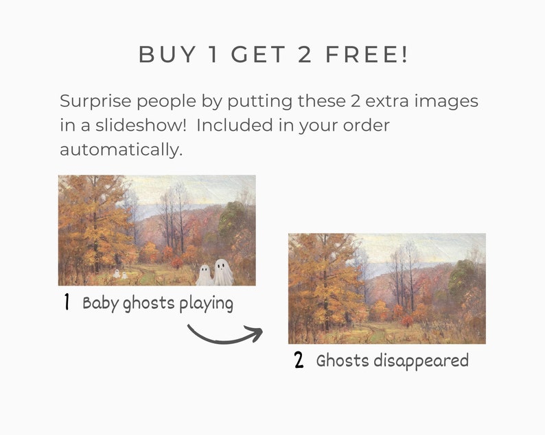 Samsung FRAME TV Famiglia fantasma di 4 persone in un paesaggio vintage, grafica autunnale per TV Frame, grafica spettrale per Halloween, download di grafica autunnale per TV / TV117 immagine 4