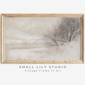 Winter FRAME TV art Trees in Snow Sketch, Samsung Frame tv art vintage painting farmhouse, Rustic black and white landscape painting | TV93