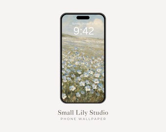 Blue Flower Field Phone Wallpaper, Spring iPhone Wallpaper, Floral Samsung Galaxy Phone Background, Aesthetic Vintage Style Art | WP226