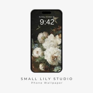 Moody Floral Phone Wallpaper, Dark Flowers iPhone Wallpaper, Floral Samsung Galaxy Phone Background, Vintage Peony Flowers Painting | WP006