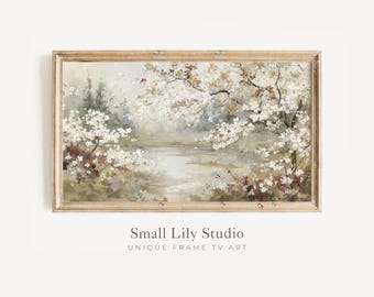 FRAME TV art Floral Landscape, Samsung Frame TV art Vintage Watercolor Style Painting Spring Blossoms | TV999