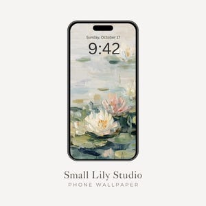 Water Lilies Phone Wallpaper, Lily Pond iPhone Wallpaper, Aesthetic Samsung Galaxy Phone Background Blue Green Pink White | WP025