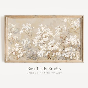 FRAME TV art Neutral Florals, Samsung Frame TV art Vintage Style Painting White Flowers | TV998
