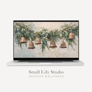 Fondo de pantalla de campanas navideñas, fondo de pantalla festivo para Macbook, fondo festivo para portátil, pintura de estilo vintage / WD140