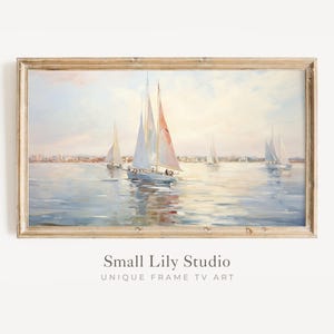 Sommer Rahmen TV Kunst Segelboote, Samsung Frame TV Kunst nautisch, Neutral Küsten TV Kunst Boote im Ozean, Vintage Stil TV Kunst | TV319