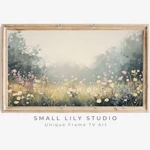 FRAME TV art Yellow Wildflowers, Samsung Frame tv art field of flowers, Spring farmhouse tv art, Vintage style landscape painting | TV790