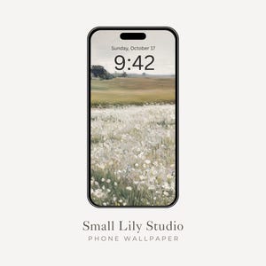 White Floral Landscape Wallpaper, Spring Wildflowers iPhone Wallpaper, Samsung Galaxy Phone Background, Neutral Vintage Style Art | WP016