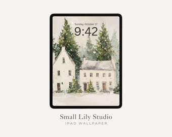 Christmas Houses iPad Wallpaper, Holiday iPad Background, Winter Tablet Wallpaper, Cute Whimsical Picture | WT144