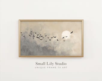 Halloween FRAME TV art Bats and Moon, Neutral Halloween Samsung Frame tv art, Spooky sky picture vintage style painting | TV826