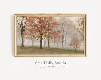FRAME TV Art Fall Trees in Fog, Samsung Frame TV Art Autumn Landscape, Vintage Style Painting | TV1367
