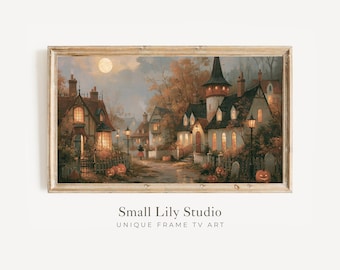 FRAME TV Art Halloween Town, Samsung Frame TV Art Spooky Village, Whimsical Cute Halloween Artwork | TV1377