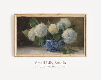 FRAME TV Art Moody Hydrangeas, Spring Samsung Frame TV Art, Vintage Style Floral Painting | TV1251