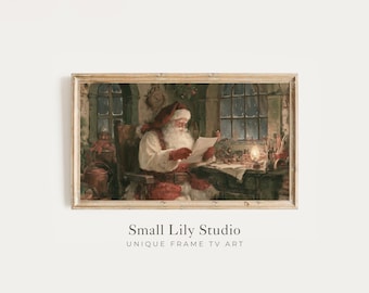 FRAME TV Art Santa Reading, Samsung Frame TV Art Christmas, Whimsical Vintage Style Painting | TV1463