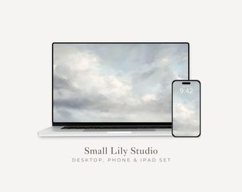 Abstracte wolken bureaubladachtergrondset, bewolkte lucht telefoonbehang, ontspannend iPhone-behang, iPad-achtergrond vintage stijl | WS045
